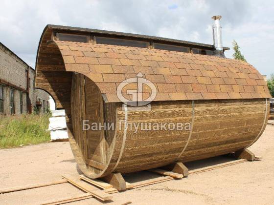 Баня бочка «Улитка Круглая 3.5м» с козырьком в Москве